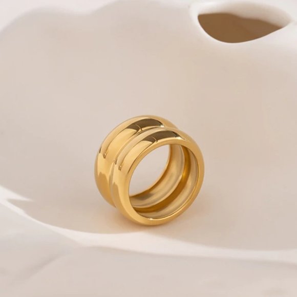 NEW 18K Gold Plated Wide Double Band Ring - Picture 7 of 9